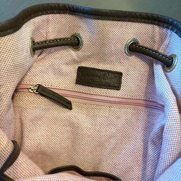 Dooney & Bourke Drawstring Bucket Bag Pebbled Leather Brown Grommets Tassels - Picture 10 of 13